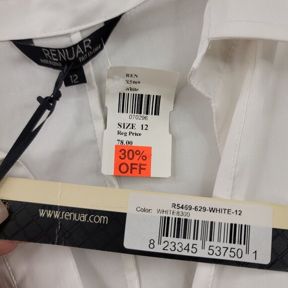 Renuar White Button-Up Shirt Size 12 Womens Sleek Cotton Nylon New - Picture 6 of 11